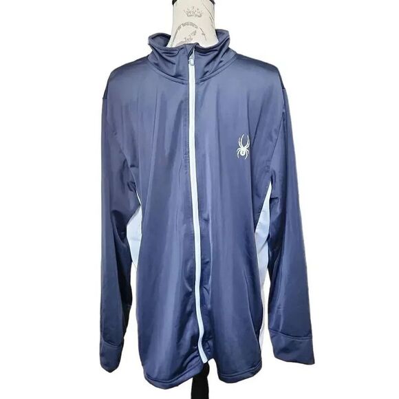 Spyder Men's Size XL Navy White Zip Up Logo Track Jacket - Picture 1 of 7